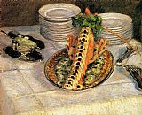 Gustave Caillebotte Paintings - Still Life with Crayfish by Gustave Caillebotte